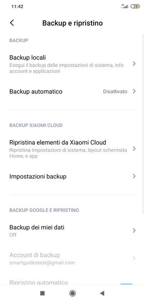 Seleziona Backup dei miei dati