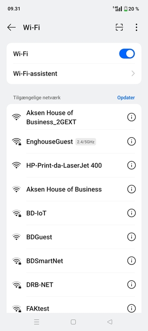 Vælg det trådløse netværk, du ønsker at oprette forbindelse til