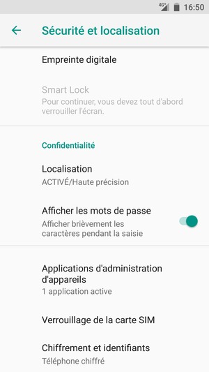 Faites défiler et sélectionnez Localisation