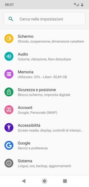 Scorri e seleziona Account
