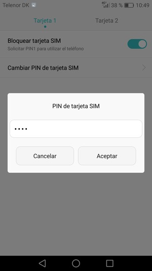 Introduzca su PIN anterior de tarjeta SIM y seleccione Aceptar