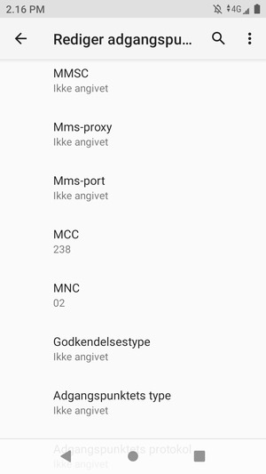 Scroll ned og indtast MMS-oplysninger