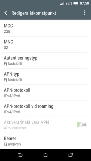 Scrolla ner och ange internetinformation