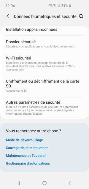 Faites défiler et sélectionnez Autres paramètres de sécurité