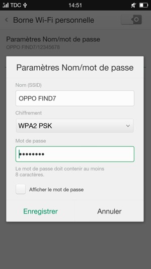 Saisissez un mot de passe de hotspot Wi-Fi d'au moins 8 caractères et sélectionnez Enregistrer