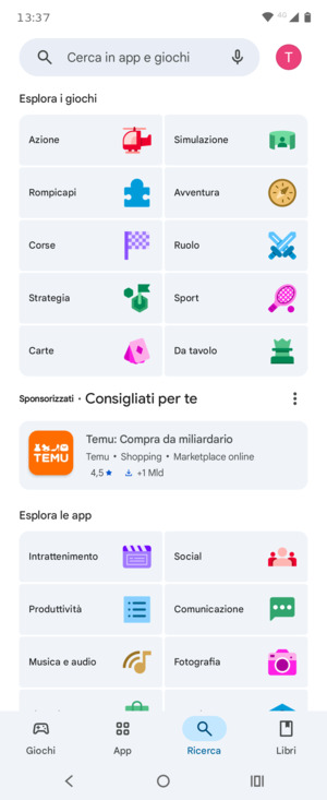 Seleziona la barra di ricerca