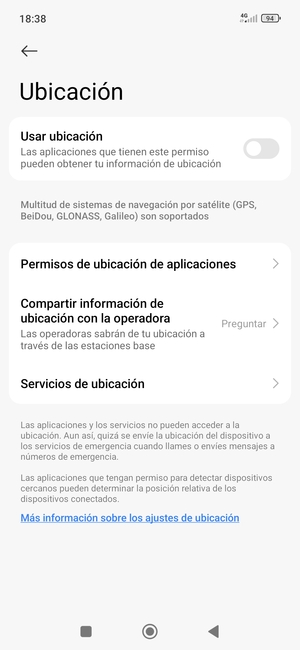 Desactive Usar ubicación