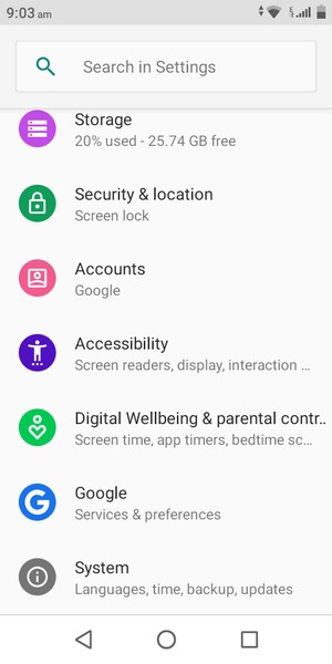 Scroll to and select Security & location