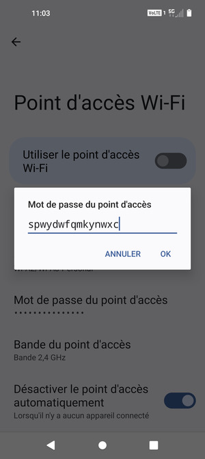 Saisissez un mot de passe de hotspot Wi-Fi d'au moins 8 caractères et sélectionnez OK