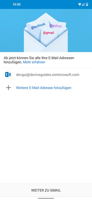 Wählen Sie WEITER ZU GMAIL