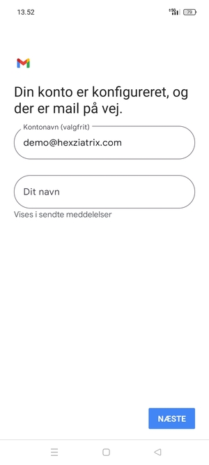 Giv din konto et navn og indtast dit navn. Vælg NÆSTE