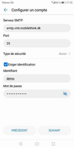 Saisissez l'adresse du serveur sortant