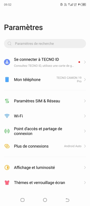 Sélectionnez Paramètres SIM & Réseau