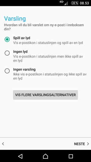 Velg ønsket alternativ og velg NESTE