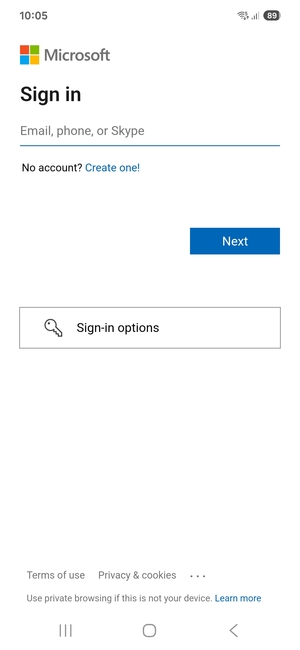 Enter your Hotmail address and select Next