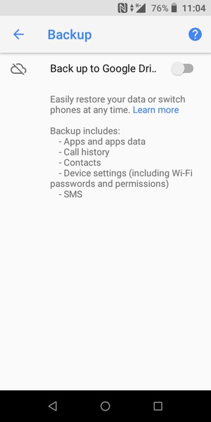Turn on Back up to Google Drive