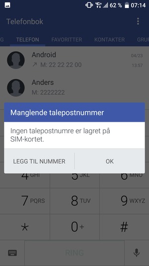 Hvis personsvar ikke er innstilt, velg LEGG TIL NUMMER