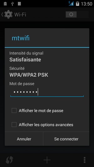 Saisissez le mot de passe du Wi-Fi et sélectionnez Se connecter