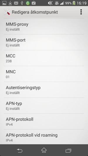 Scrolla ner och ange MMS-information