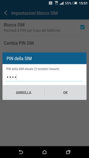Inserisci PIN della SIM attuale e seleziona OK