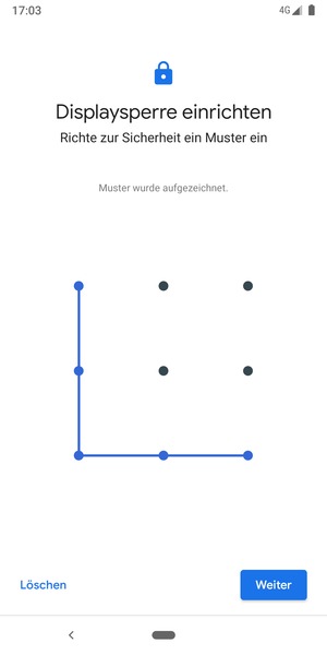 Zeichnen Sie ein Entsperrmuster und wählen Sie Weiter
