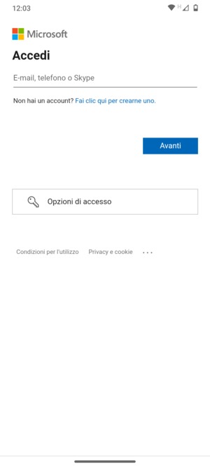 Inserisci il tuo indirizzo email e seleziona Avanti