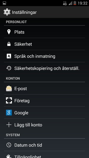 Scrolla till och välj Google