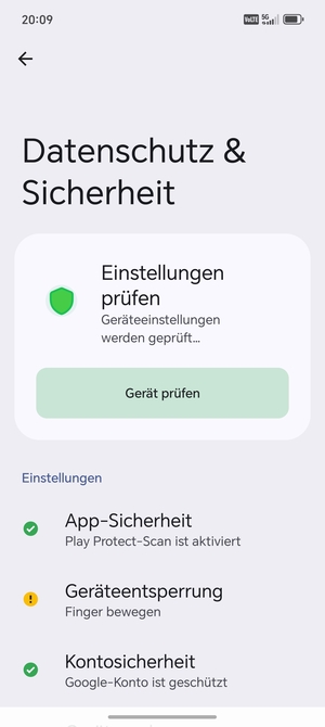 Um Ihre Bildschirmsperre zu aktivieren, gehen Sie zum Sicherheit & Datenschutz Menü und wählen Sie  Geräteentsperrung