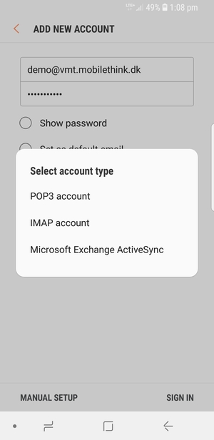 Select POP3 account or IMAP account