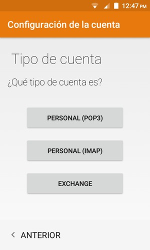 Seleccione PERSONAL (POP3) o PERSONAL (IMAP)