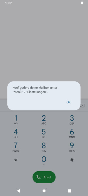 Falls Ihre Voicemail nicht eingerichtet ist, wählen Sie OK