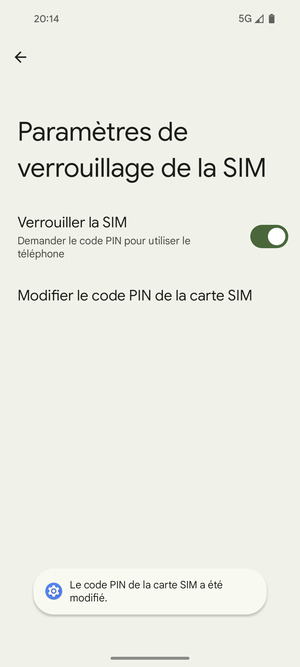 Votre code PIN de la carte SIM a été modifié