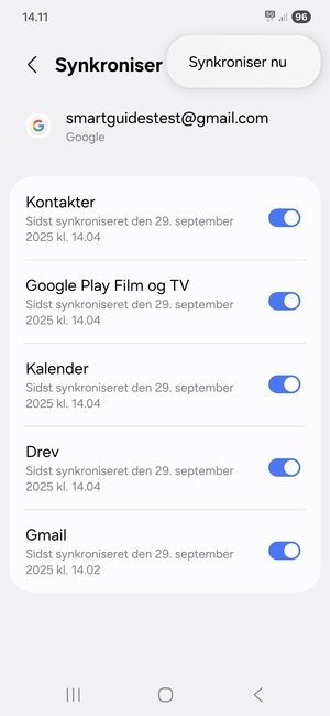 Vælg Synkroniser nu