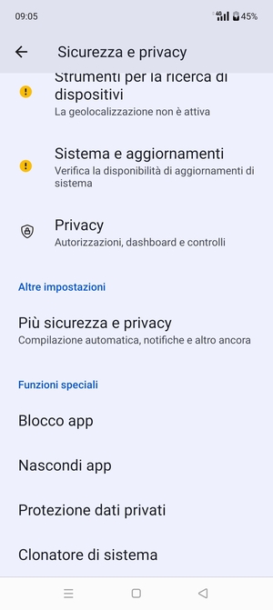 Scorri e seleziona Più sicurezza e privacy