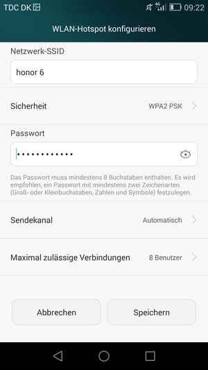 Geben Sie ein Passwort mit mindestens 8 Zeichen ein und wählen Sie Speichern