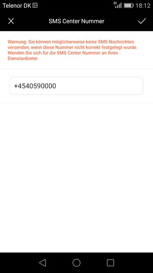 Geben Sie die SMS Center Nummer ein und wählen Sie OK