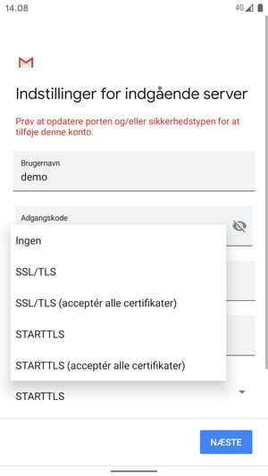 Vælg Ingen og NÆSTE