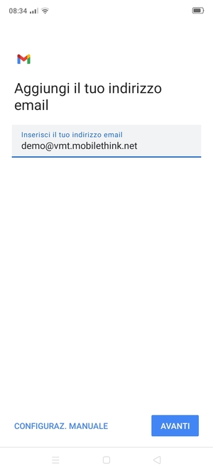 Inserisci il tuo indirizzo email e seleziona AVANTI