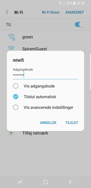 Indtast Wi-Fi adgangskoden og vælg TILSLUT