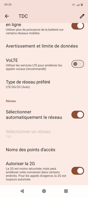 Faites défiler et sélectionnez Noms des points d'accès