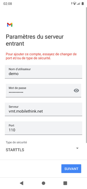 Sélectionnez Type de sécurité