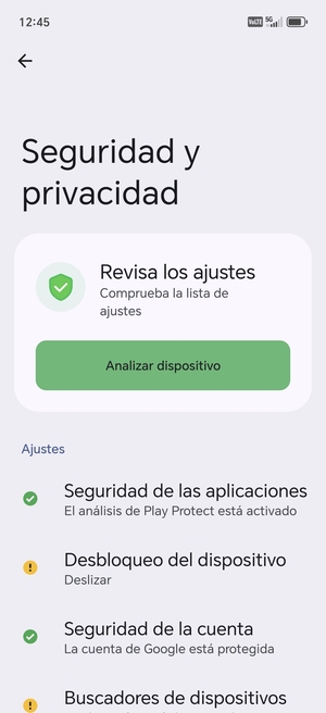 Para activar su bloqueo de pantalla, vaya al menú Seguridad y privacidad y seleccione Desbloqueo del dispositivo