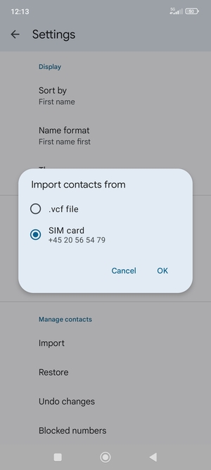 Select SIM card and select OK