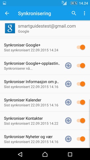 Dine kontakter fra Google vil synkroniseres til din Xperia
