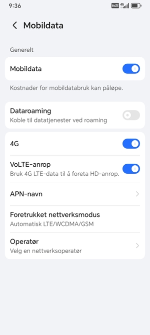 For å bytte nettverk hvis det oppstår nettverksproblemer, velg Operatør