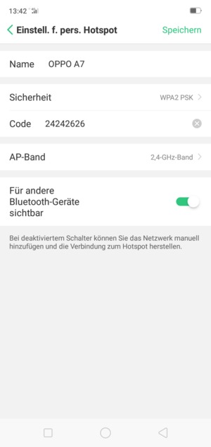 Geben Sie eine WLAN-Hotspot-Passwort mit mindestens 8 Zeichen ein und wählen Sie Speichern