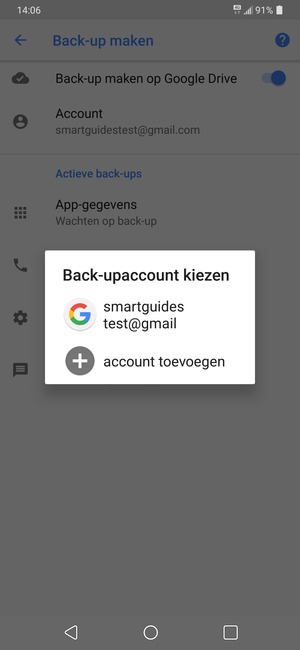 Selecteer uw back-up-account