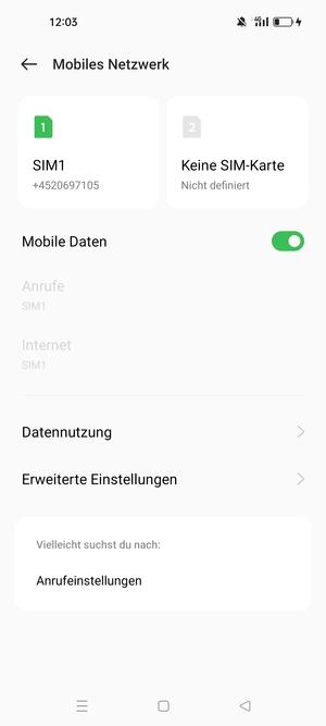 Wählen Sie SIM1 oder SIM2