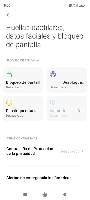 Para activar su bloqueo de pantalla, vaya al menú Huellas dactilares, datos faciales y bloqueo de pantalla y seleccione Bloqueo de pantalla