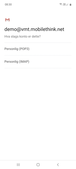 Velg Personlig (POP3) eller Personlig (IMAP)